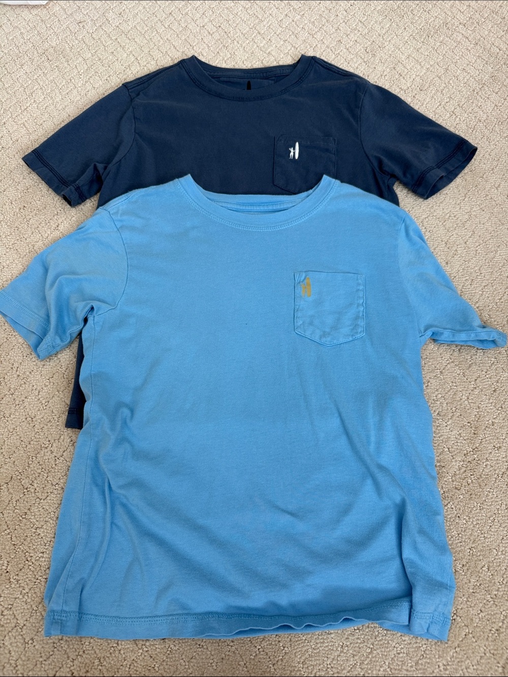 johnnie-O Kids Short Sleeve Pocket Tees in Light Blue and Navy